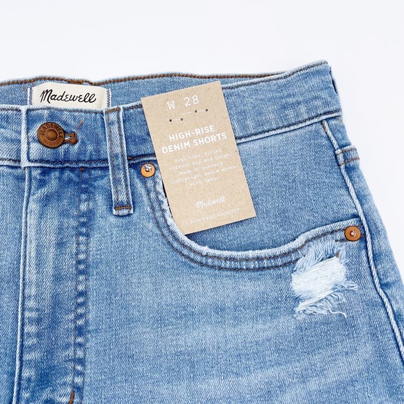 NEW Madewell High-Rise Denim Shorts in Littleton Wash Cutoff Hems Stretch NF031 - Picture 6 of 6
